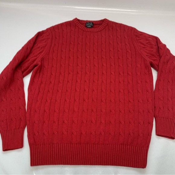 Jos A Bank Chunky Crew Neck Sweater Men Medium Red 100% Cotton Business Casual - Picture 6 of 10